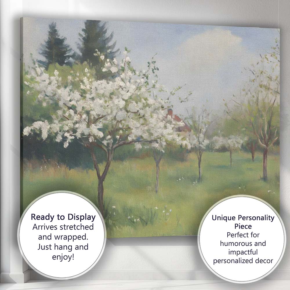 Spring Blossom Orchard White Flowering Trees Landscape Canvas Wall Art Print Decor Picture Ready to Hang