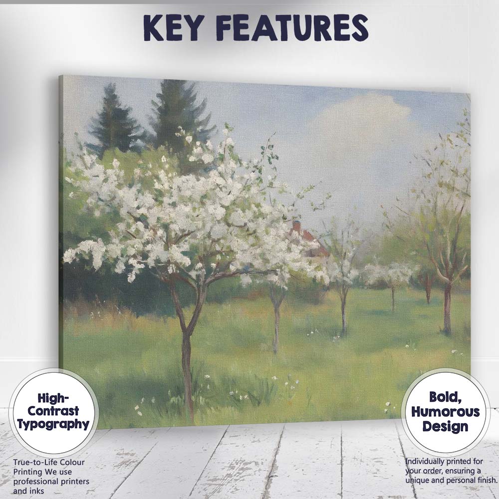 Spring Blossom Orchard White Flowering Trees Landscape Canvas Wall Art Print Decor Picture Ready to Hang