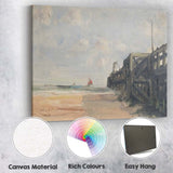 Impressionist Coastal Pier Red Sailboat Beach Seascape Painting Canvas Wall Art Print Decor Picture Ready to Hang