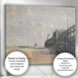 Impressionist Coastal Pier Red Sailboat Beach Seascape Painting Canvas Wall Art Print Decor Picture Ready to Hang