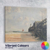 Impressionist Coastal Pier Red Sailboat Beach Seascape Painting Canvas Wall Art Print Decor Picture Ready to Hang
