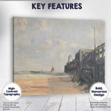 Impressionist Coastal Pier Red Sailboat Beach Seascape Painting Canvas Wall Art Print Decor Picture Ready to Hang
