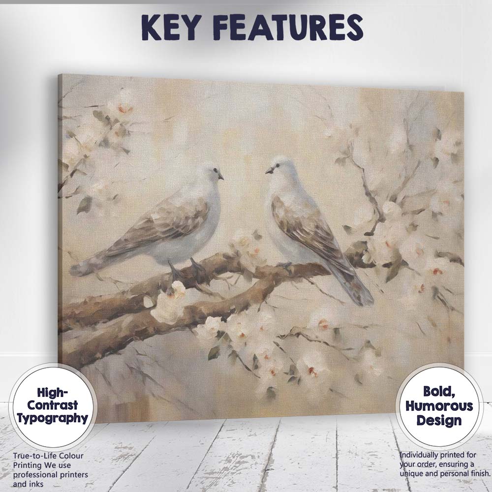 Soft White Dove Blossom Branch Romantic Nature Painting Canvas Wall Art Print Decor Picture Ready to Hang