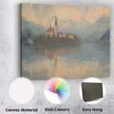 Misty Mountain Lake Church Reflection Landscape Painting Canvas Wall Art Print Decor Picture Ready to Hang