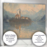 Misty Mountain Lake Church Reflection Landscape Painting Canvas Wall Art Print Decor Picture Ready to Hang
