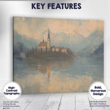 Misty Mountain Lake Church Reflection Landscape Painting Canvas Wall Art Print Decor Picture Ready to Hang