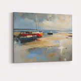Colourful Harbour Fishing Boats Coastal Waterscape Painting Canvas Wall Art Print Decor Picture Ready to Hang