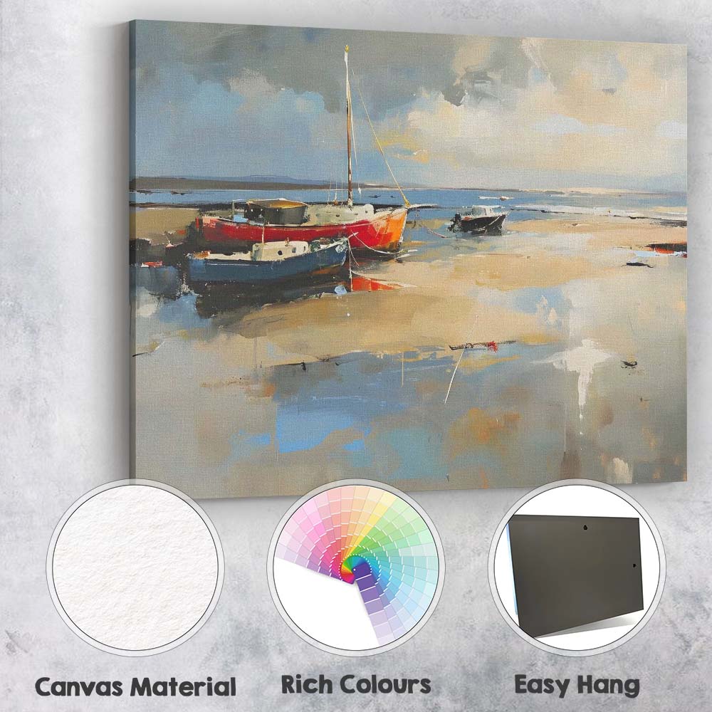 Colourful Harbour Fishing Boats Coastal Waterscape Painting Canvas Wall Art Print Decor Picture Ready to Hang