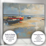 Colourful Harbour Fishing Boats Coastal Waterscape Painting Canvas Wall Art Print Decor Picture Ready to Hang