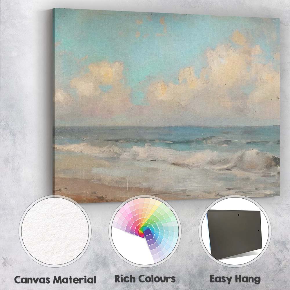 Soft Turquoise Ocean Waves Coastal Beach Seascape Painting Canvas Wall Art Print Decor Picture Ready to Hang