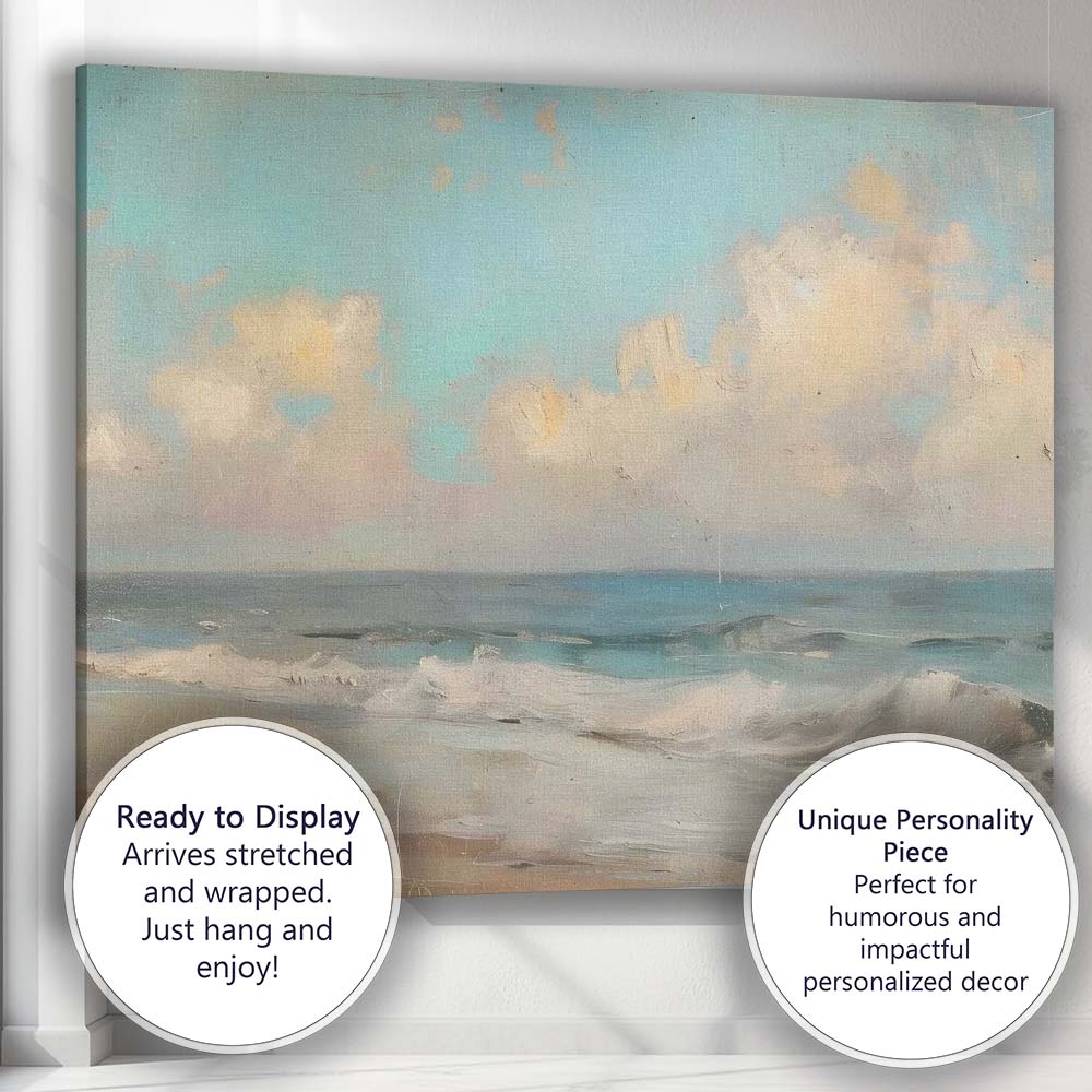 Soft Turquoise Ocean Waves Coastal Beach Seascape Painting Canvas Wall Art Print Decor Picture Ready to Hang