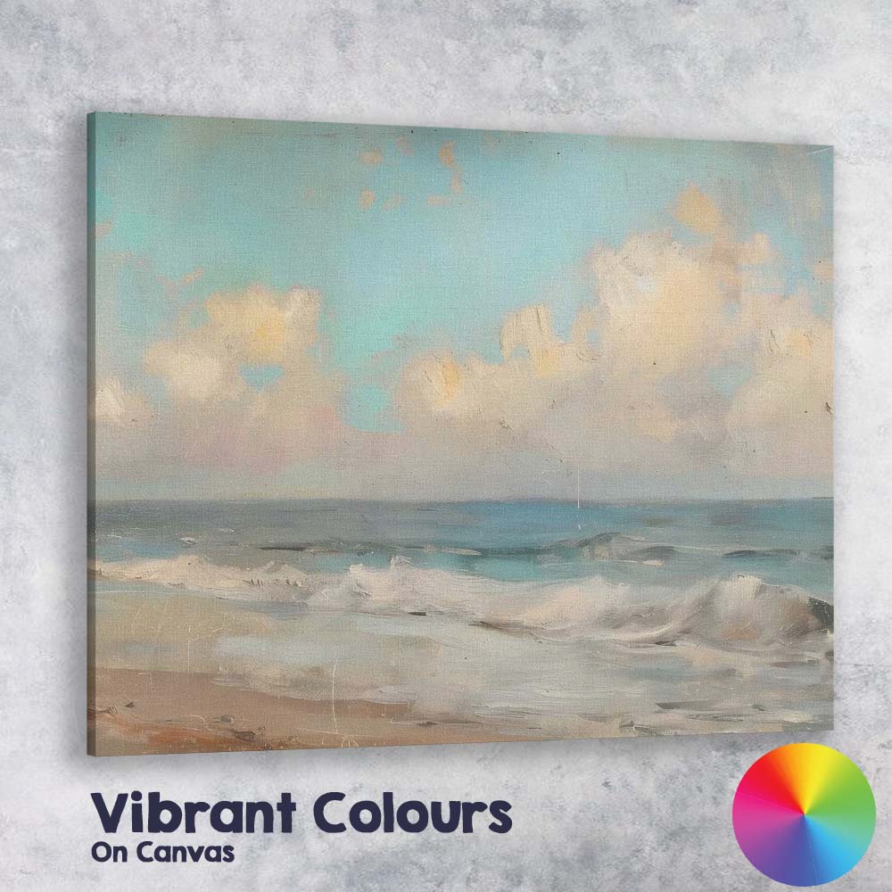 Soft Turquoise Ocean Waves Coastal Beach Seascape Painting Canvas Wall Art Print Decor Picture Ready to Hang