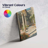 Sunlit Mediterranean Courtyard Garden Architectural Painting Canvas Wall Art Print Decor Picture Ready to Hang