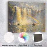 Golden Waterfall River Boat Landscape Painting Canvas Wall Art Print Decor Picture Ready to Hang