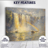 Golden Waterfall River Boat Landscape Painting Canvas Wall Art Print Decor Picture Ready to Hang