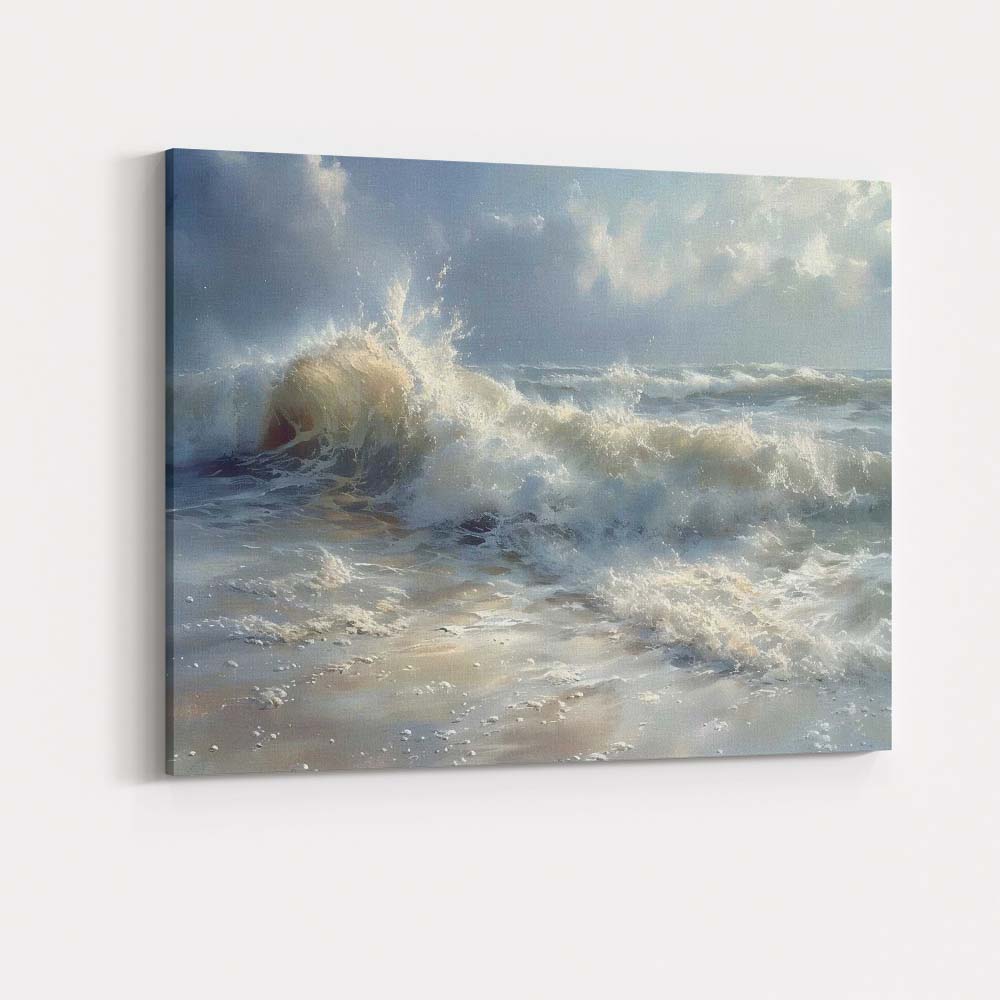 Dramatic Ocean Waves Crashing Shore Seascape Painting Canvas Wall Art Print Decor Picture Ready to Hang