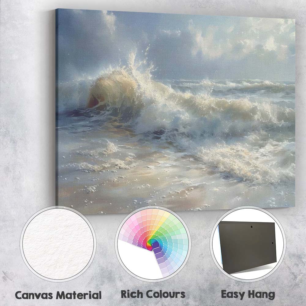 Dramatic Ocean Waves Crashing Shore Seascape Painting Canvas Wall Art Print Decor Picture Ready to Hang