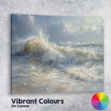 Dramatic Ocean Waves Crashing Shore Seascape Painting Canvas Wall Art Print Decor Picture Ready to Hang