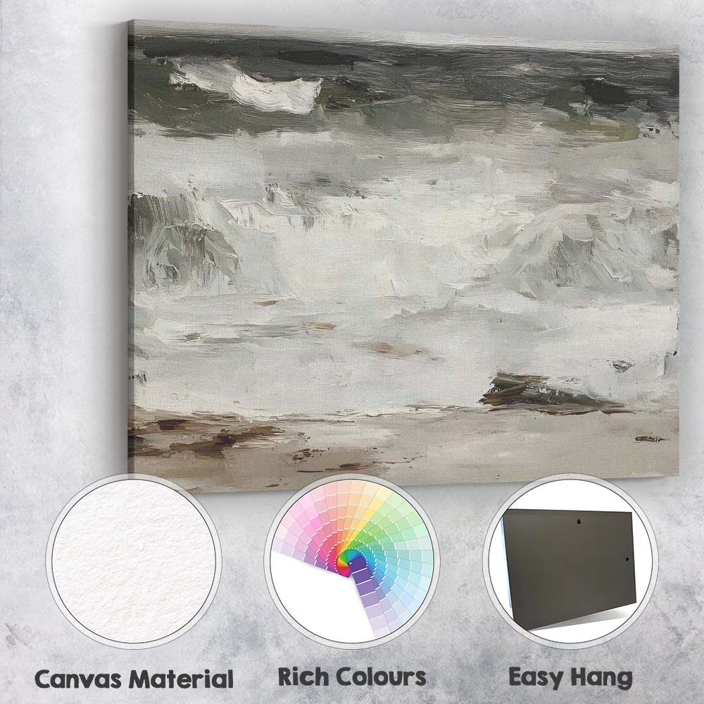 Contemporary Textured Monochrome Ocean Wave Abstract Seascape Canvas Wall Art Print Decor Picture Ready to Hang