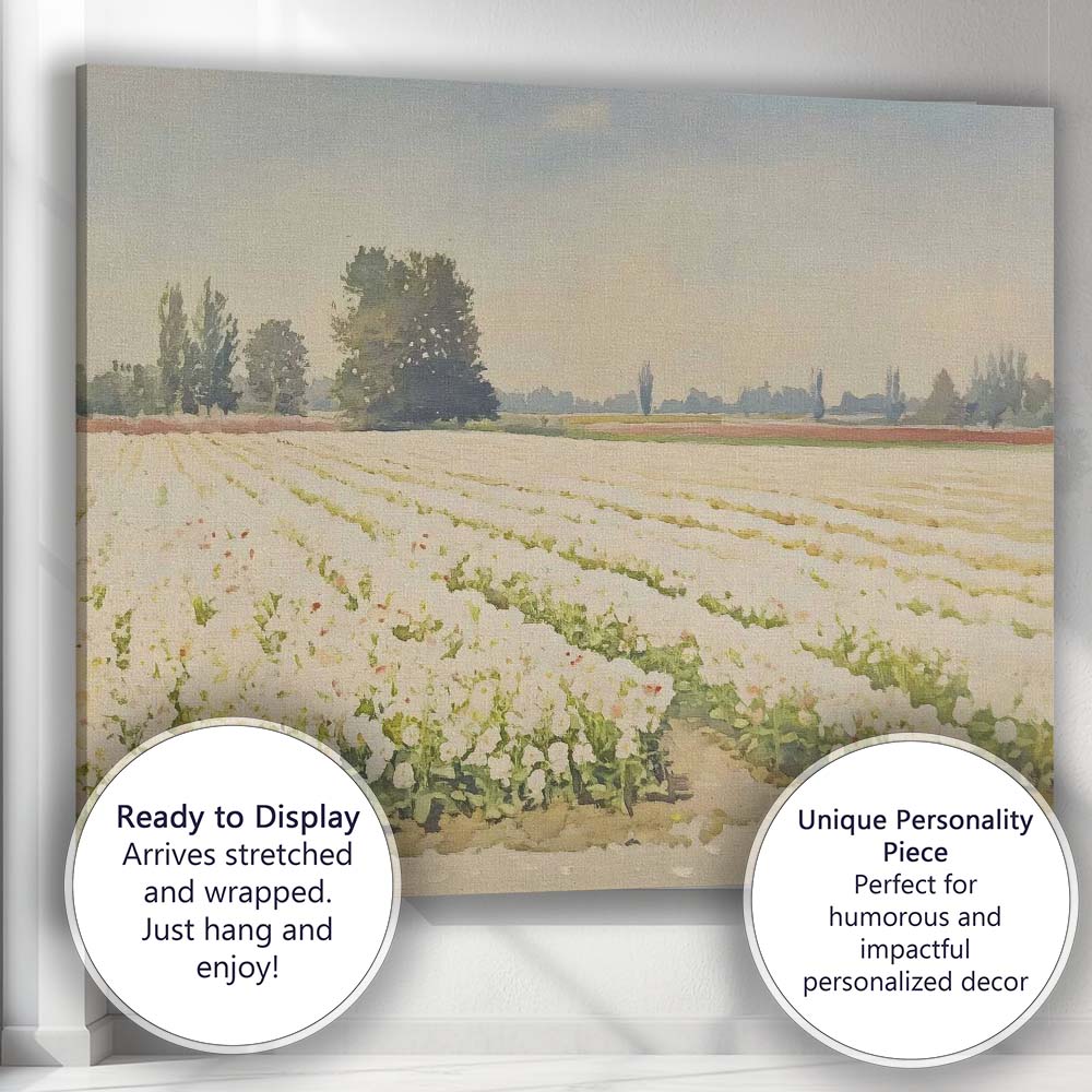 White Flower Field Rural Countryside Landscape Canvas Wall Art Print Decor Picture Ready to Hang