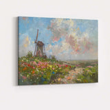 Impressionist Coastal Windmill Wildflower Meadow Landscape Canvas Wall Art Print Decor Picture Ready to Hang
