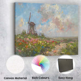 Impressionist Coastal Windmill Wildflower Meadow Landscape Canvas Wall Art Print Decor Picture Ready to Hang