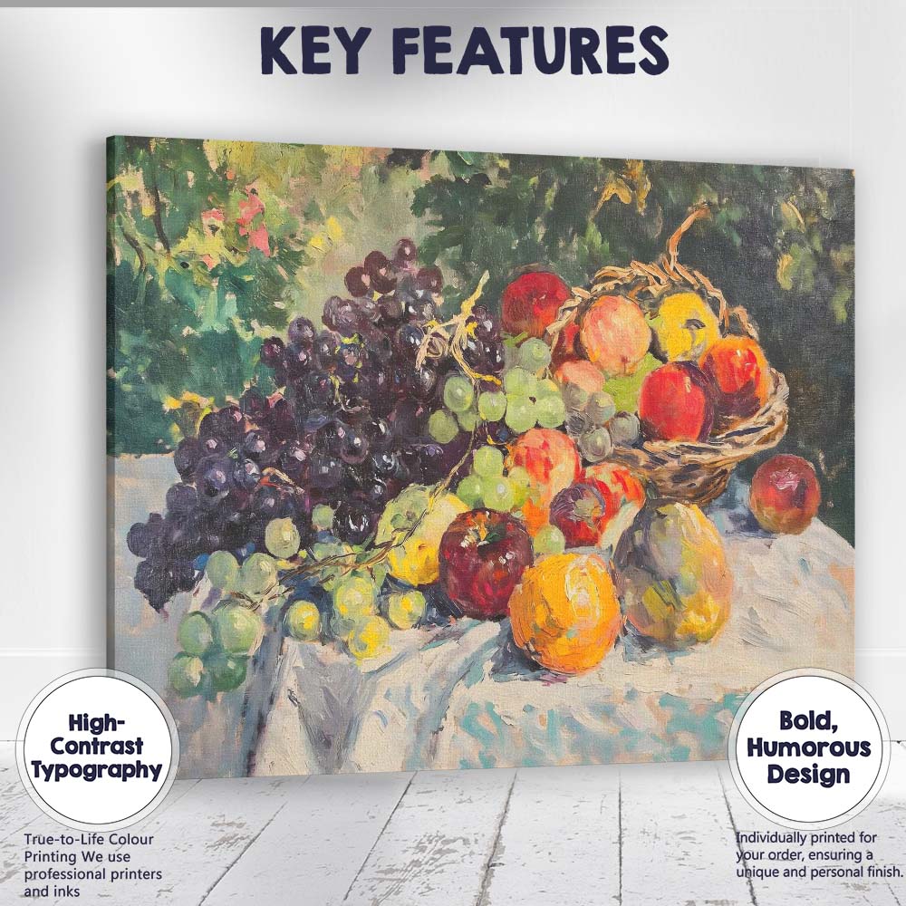 Colourful Fruit Basket Still Life Impressionist Painting Canvas Wall Art Print Decor Picture Ready to Hang