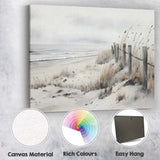 Monochrome Coastal Sand Dunes Beach Fence Landscape Canvas Wall Art Print Decor Picture Ready to Hang