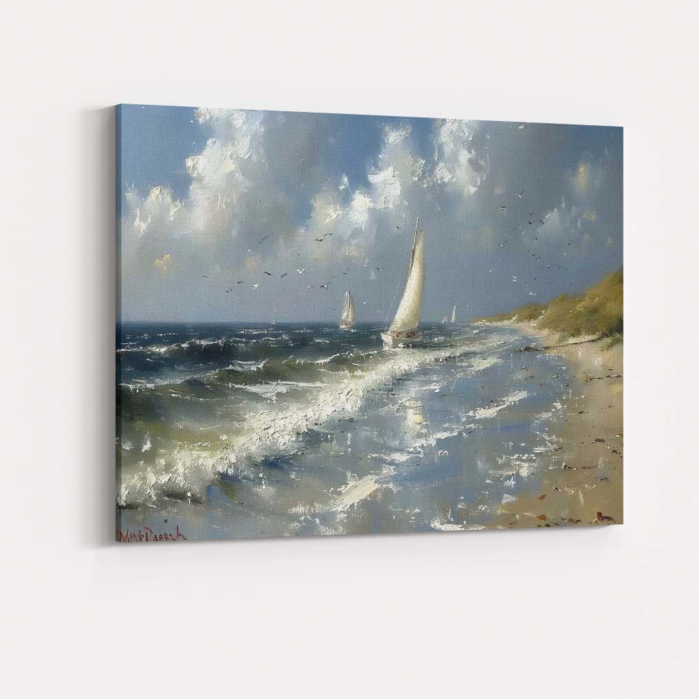 Impressionist Sailing Boats Coastal Seascape Ocean Canvas Wall Art Print Decor Picture Ready to Hang