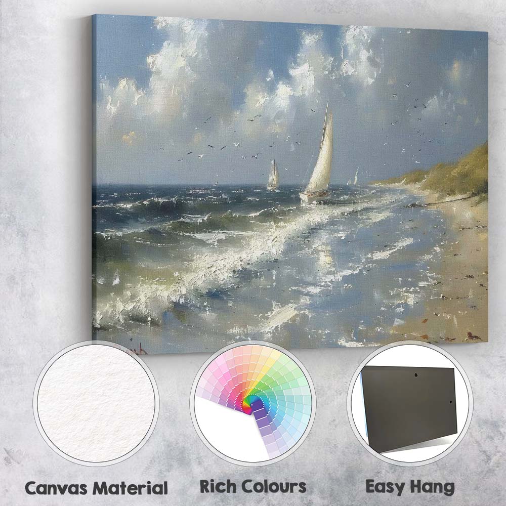 Impressionist Sailing Boats Coastal Seascape Ocean Canvas Wall Art Print Decor Picture Ready to Hang