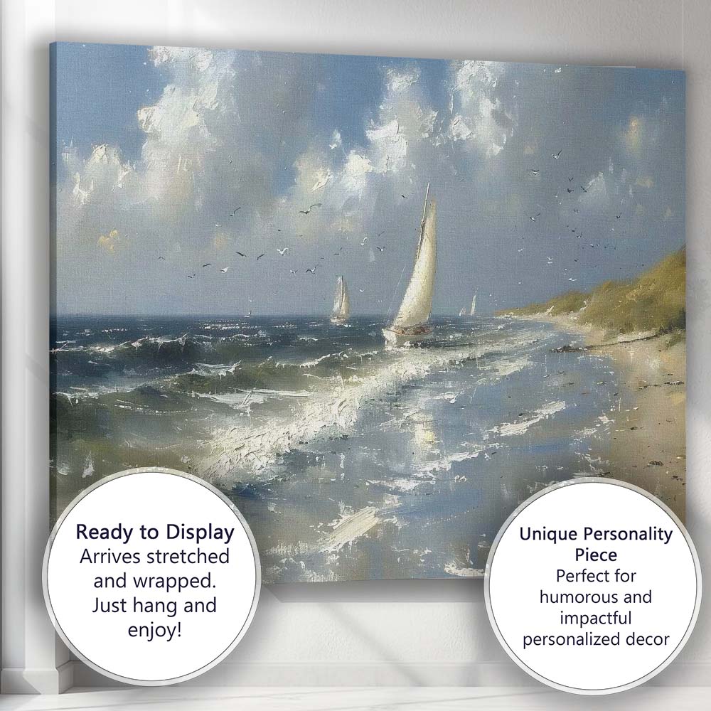 Impressionist Sailing Boats Coastal Seascape Ocean Canvas Wall Art Print Decor Picture Ready to Hang