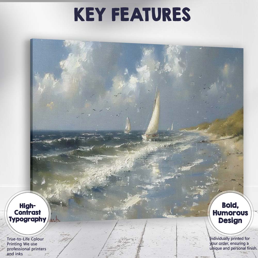 Impressionist Sailing Boats Coastal Seascape Ocean Canvas Wall Art Print Decor Picture Ready to Hang