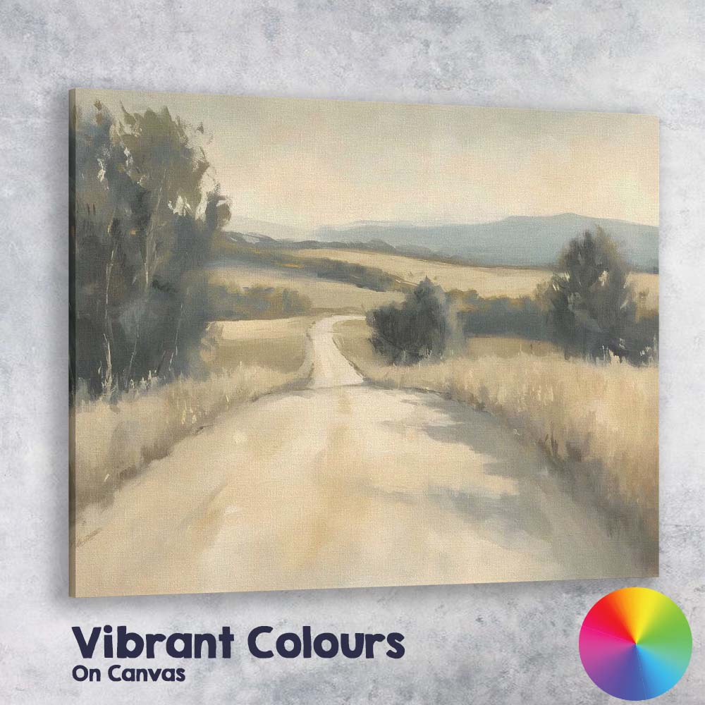 Soft Neutral Country Road Rolling Hills Landscape Canvas Wall Art Print Decor Picture Ready to Hang
