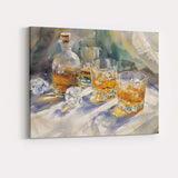 Abstract Watercolour Whisky Decanter Crystal Glasses Still Life Canvas Wall Art Print Decor Picture Ready to Hang