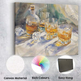 Abstract Watercolour Whisky Decanter Crystal Glasses Still Life Canvas Wall Art Print Decor Picture Ready to Hang