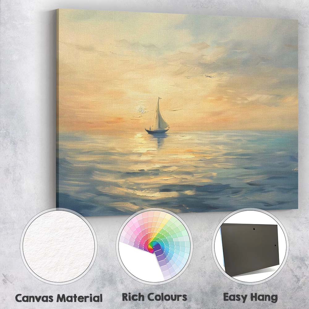 Peaceful Sunset Sailboat Tranquil Ocean Seascape Canvas Wall Art Print Decor Picture Ready to Hang
