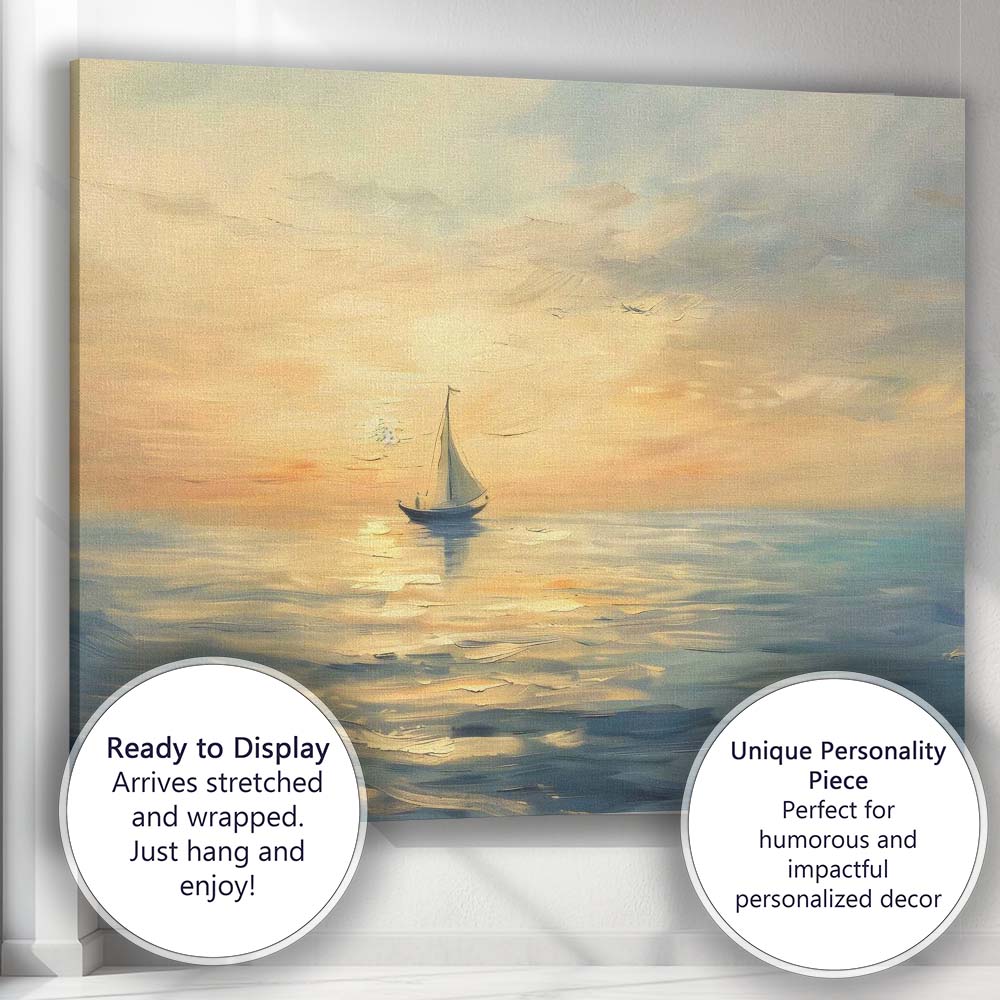 Peaceful Sunset Sailboat Tranquil Ocean Seascape Canvas Wall Art Print Decor Picture Ready to Hang