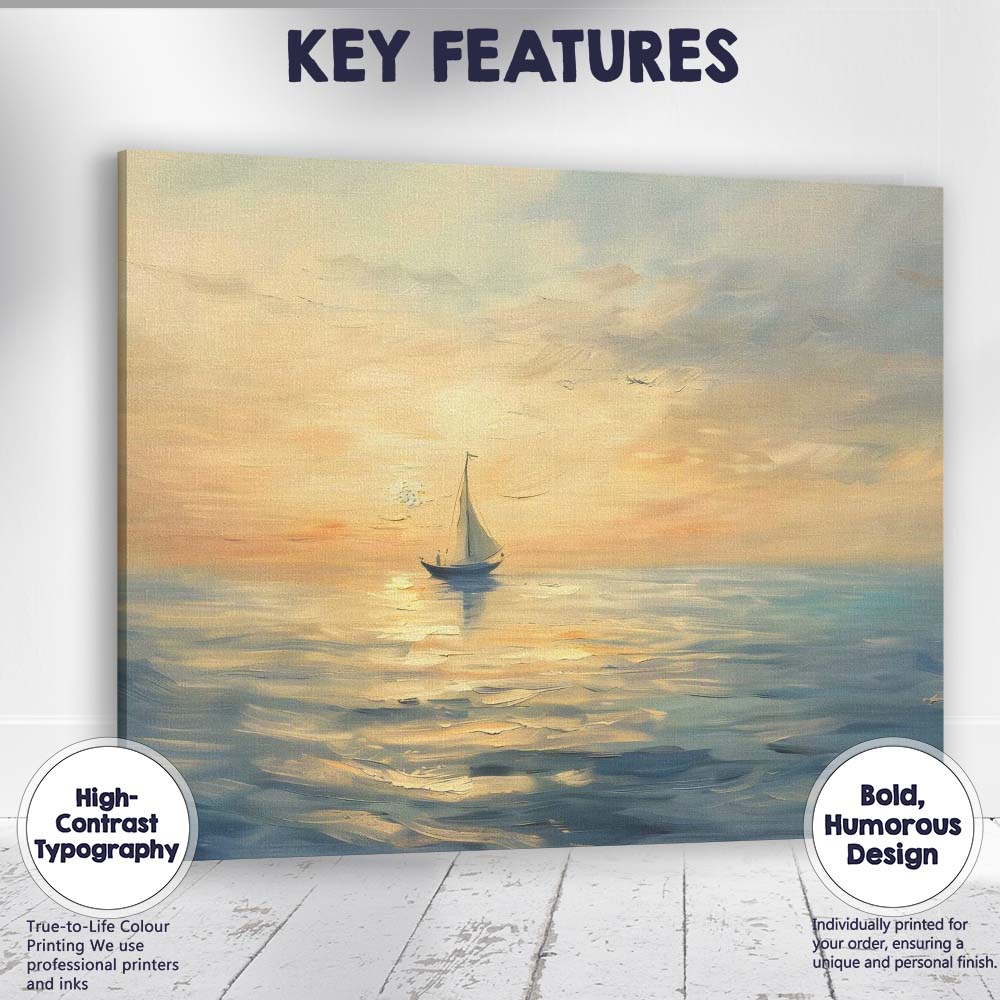 Peaceful Sunset Sailboat Tranquil Ocean Seascape Canvas Wall Art Print Decor Picture Ready to Hang