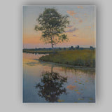 Serene Lakeside Tree Reflection Sunset Landscape Canvas Wall Art Print Decor Picture Ready to Hang
