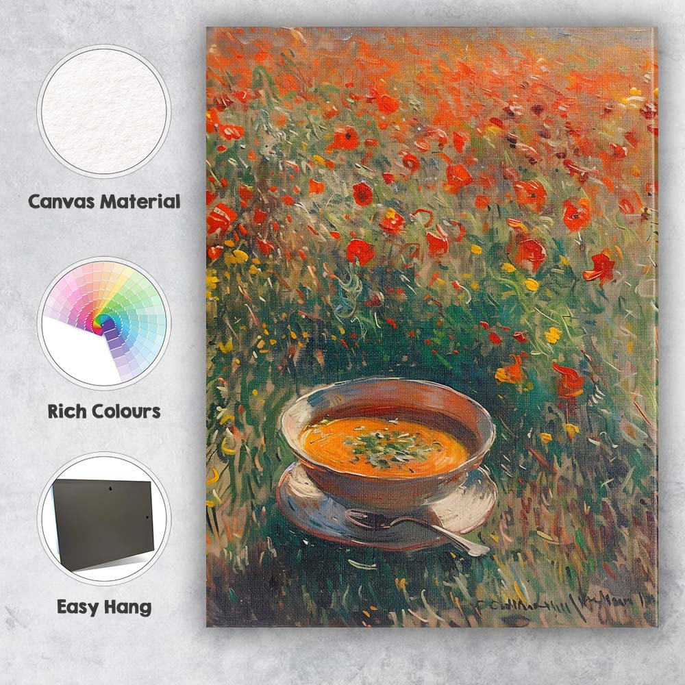 Rustic Tomato Soup Bowl Wild Poppy Garden Impressionist Canvas Wall Art Print Decor Picture Ready to Hang