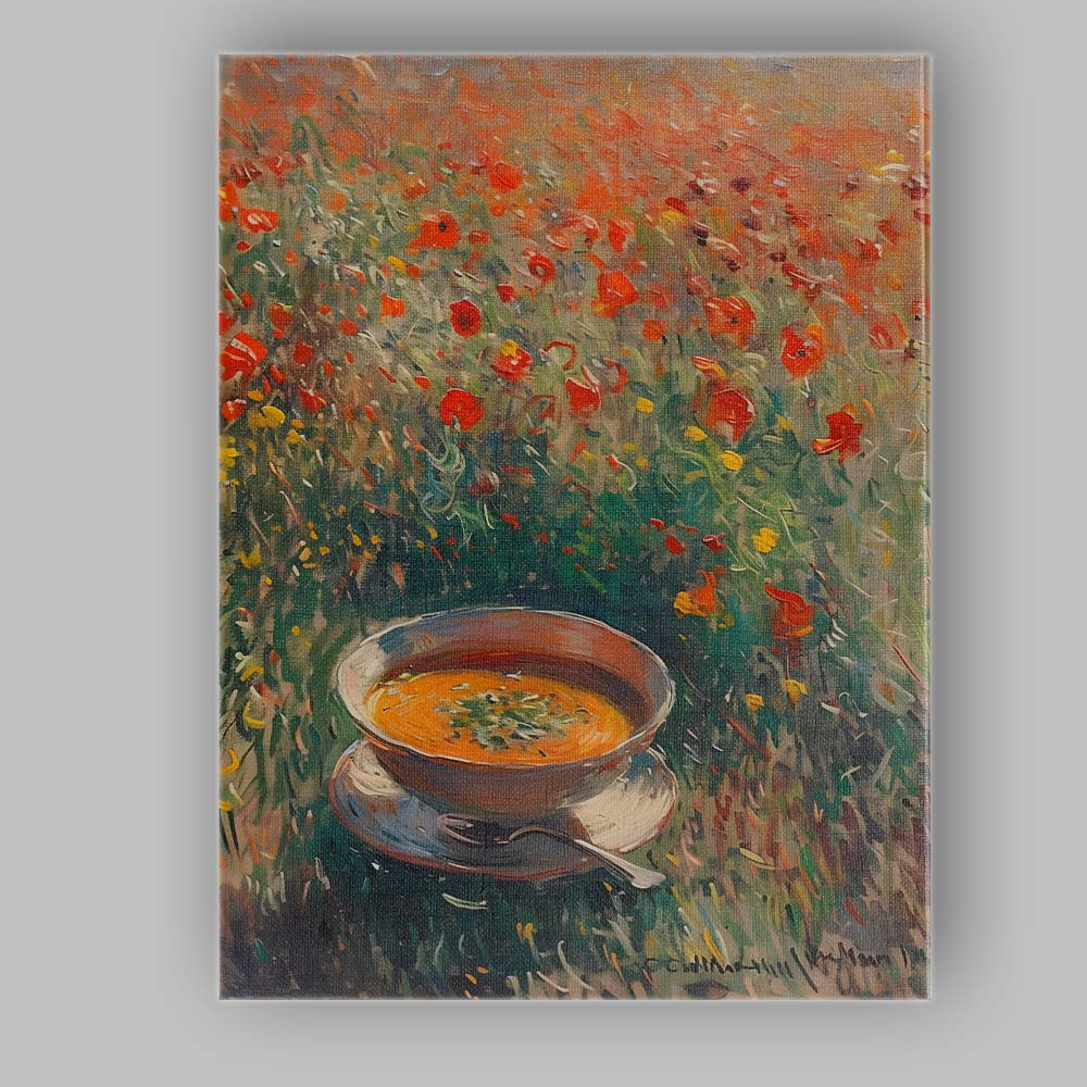 Rustic Tomato Soup Bowl Wild Poppy Garden Impressionist Canvas Wall Art Print Decor Picture Ready to Hang