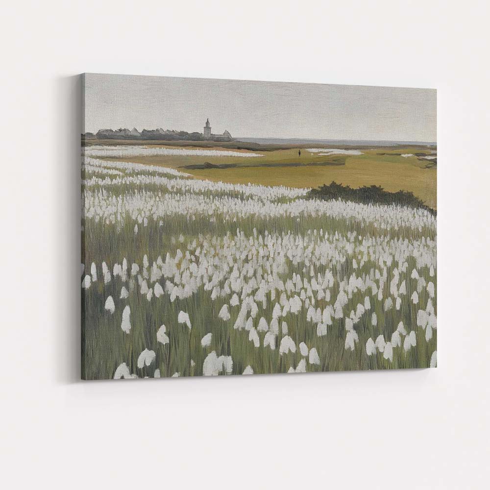 White Cotton Grass Meadow Rural Landscape Canvas Wall Art Print Decor Picture Ready to Hang