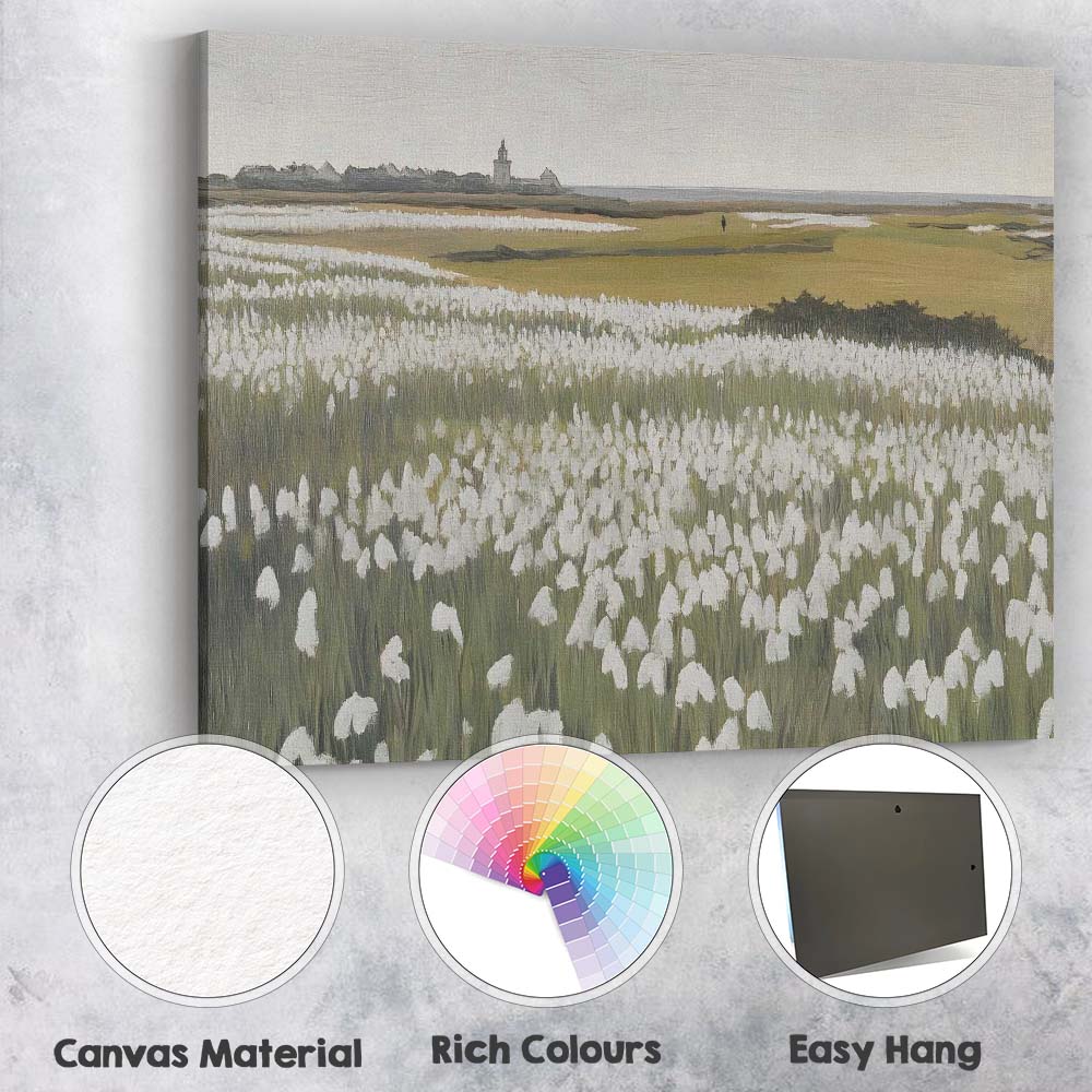White Cotton Grass Meadow Rural Landscape Canvas Wall Art Print Decor Picture Ready to Hang