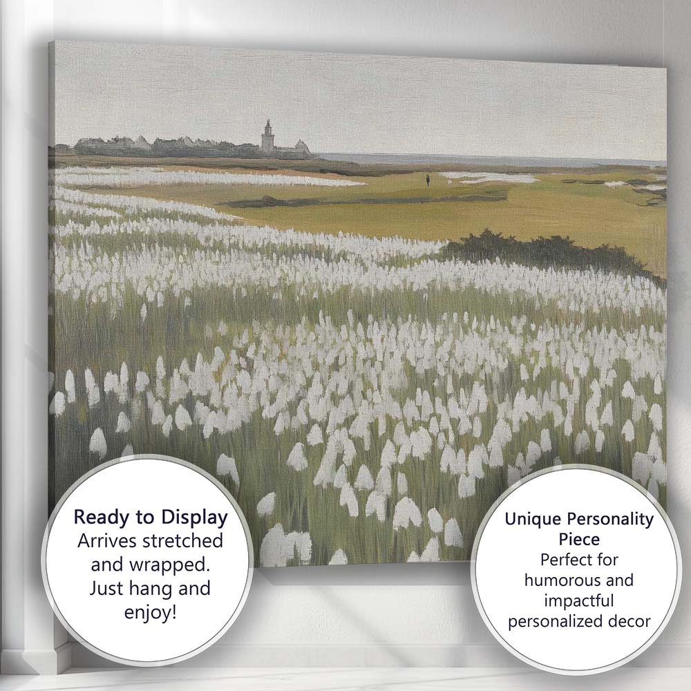 White Cotton Grass Meadow Rural Landscape Canvas Wall Art Print Decor Picture Ready to Hang