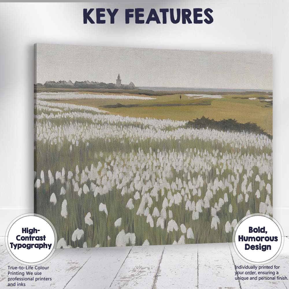 White Cotton Grass Meadow Rural Landscape Canvas Wall Art Print Decor Picture Ready to Hang