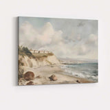 Coastal Cliff Village Beach Seascape Landscape Painting Canvas Wall Art Print Decor Picture Ready to Hang