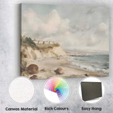 Coastal Cliff Village Beach Seascape Landscape Painting Canvas Wall Art Print Decor Picture Ready to Hang