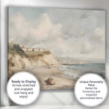 Coastal Cliff Village Beach Seascape Landscape Painting Canvas Wall Art Print Decor Picture Ready to Hang
