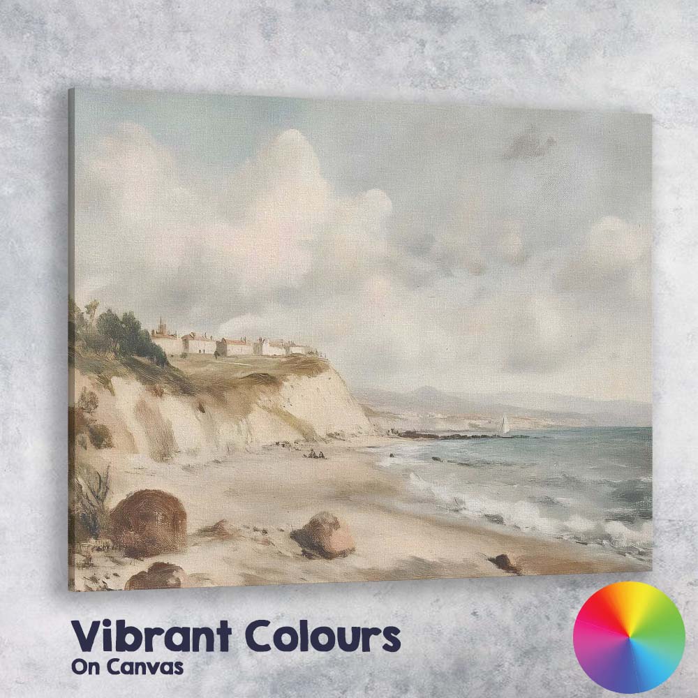 Coastal Cliff Village Beach Seascape Landscape Painting Canvas Wall Art Print Decor Picture Ready to Hang