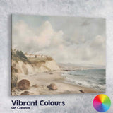 Coastal Cliff Village Beach Seascape Landscape Painting Canvas Wall Art Print Decor Picture Ready to Hang